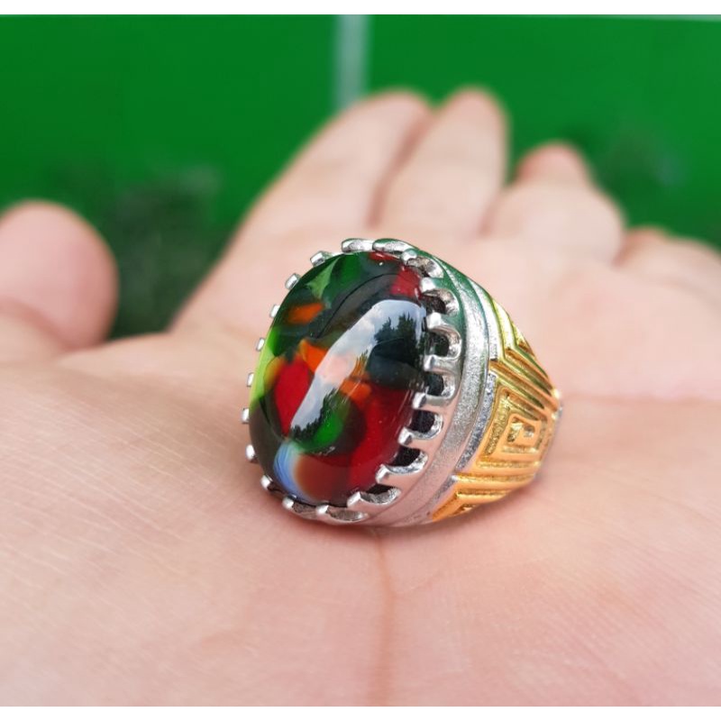 Cincin Batu Akik Edong Pancawarna