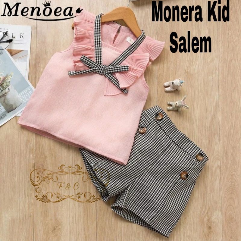 SET CELANA FASHION MONERA KID ANAK KOTAK, BABYTERRY KATUN, SETELAN, 3 UKURAN