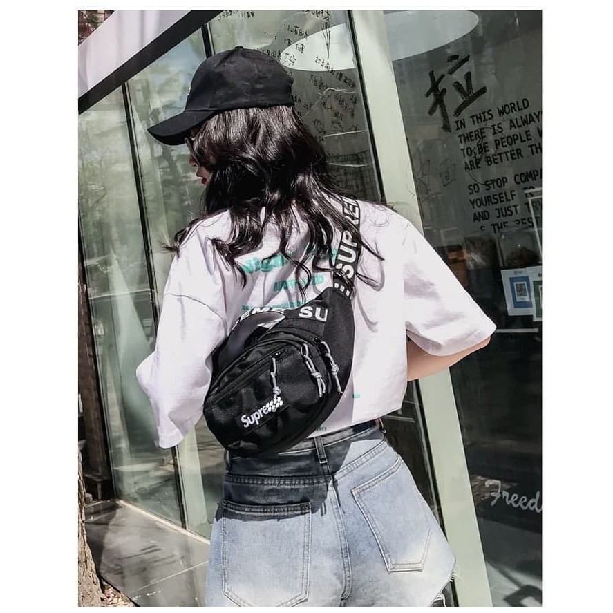 Tas Pinggang Supreme Pria Wanita Import Waist Bag Body Bag - WB007 - Black