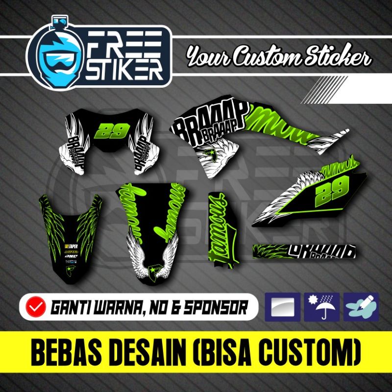 DECAL KLX BF BRAAP SUPERMOTO HIJAU GREEN PUTIH