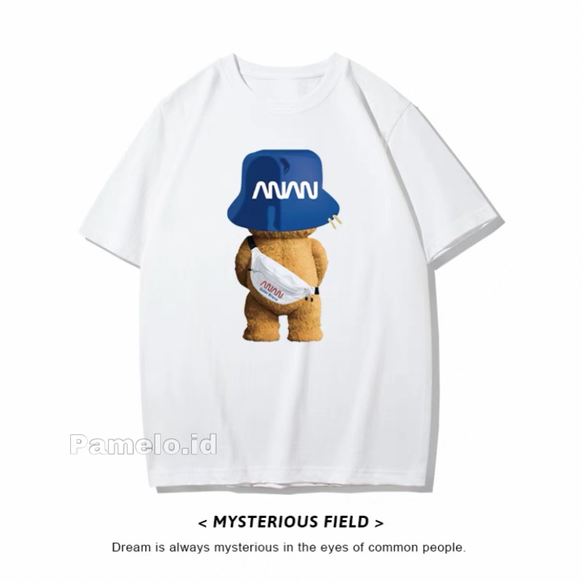 Pamelo Bear Topi NS Kaos Unisex/ Fashion Pria /T-shirt Pria/Baju Cowok/baju Kaos Murah/Oversize/Kaos Oversize/Kaos Oblong/Baju Oblong/Boyfriend/Oppa korea