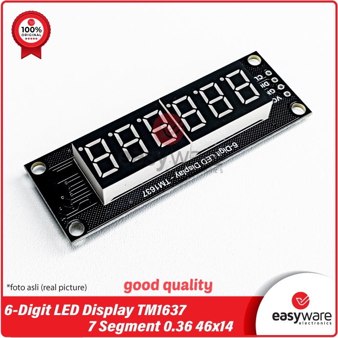 RobotDyn TM1637 6 DIGIT LED DISPLAY TUBE 7 SEGMENT 0.36 4 DIGIT 46x14