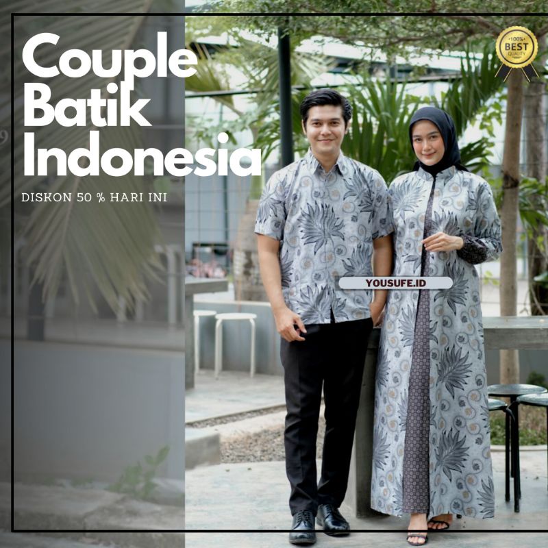 Couple Batik Kekinian Muslimah Hijab Terbaru Seragam Pernikahan Hajatan Pasangan Kemeja dan Gamis Cardy Lengan Panjang Murah Tidak Luntur Bisa Cod Shopee Termurah Kode Couple02BM