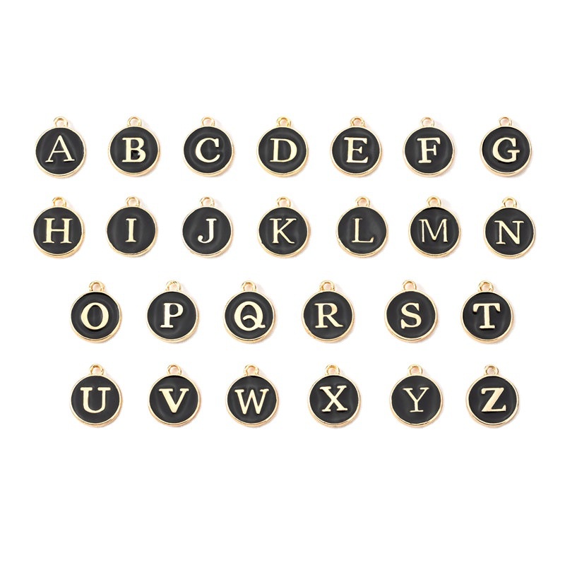 26 Pcs 12 mm A-Z Bulat Liontin Enamel Huruf Alfabet Inggris Pesona Enamel Pesona Alfabet Huruf Awal Buatan Tangan Liontin untuk Gelang DIY Membuat Perhiasan