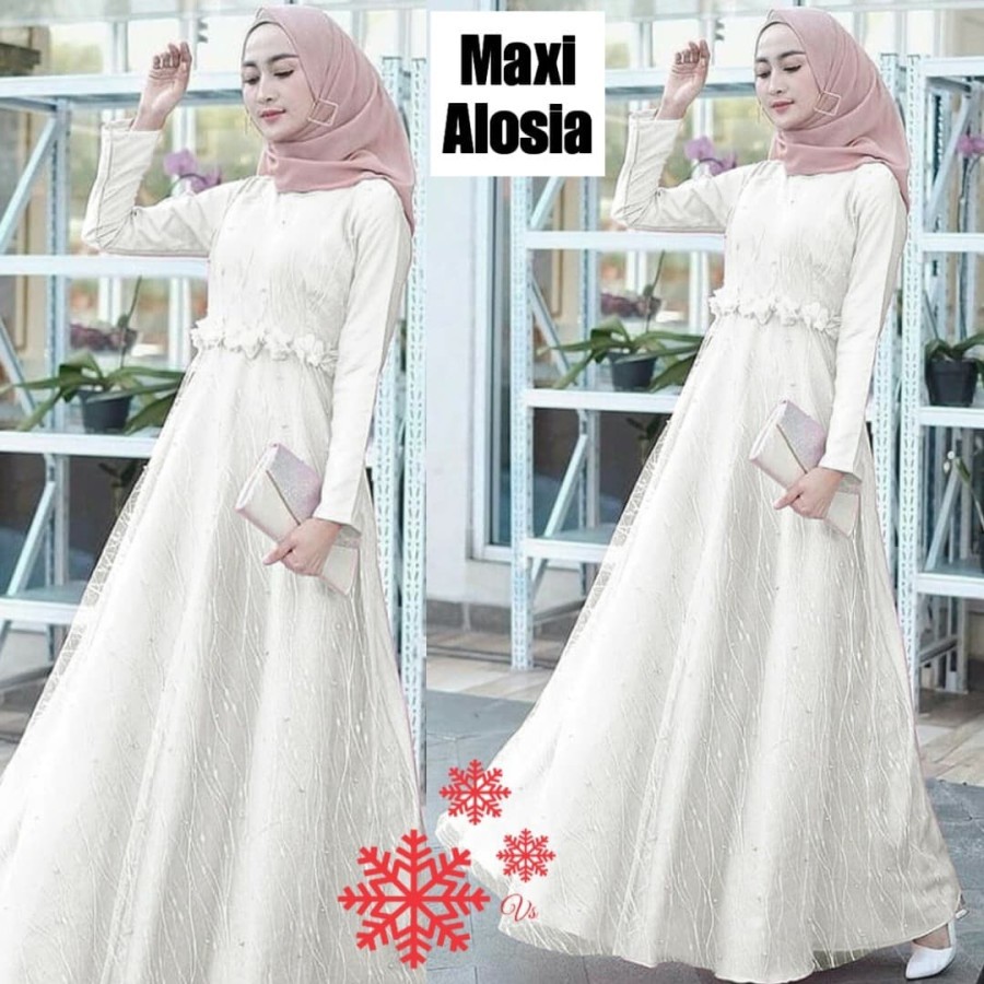 ALOSIA Gamis Dress Baju Wanita Muslim Pesta Kondangan Wedding Bridmaids Lebaran 2022 OOTD Maxi Bruka