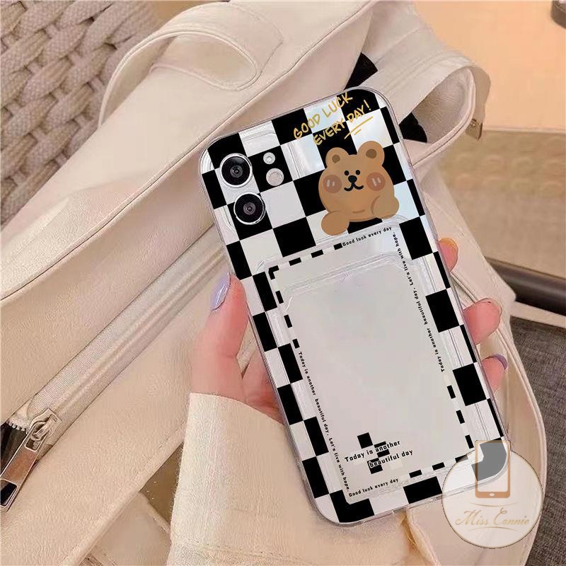 Soft Case Dompet Kartu Transparan Tahan Banting Motif Kartun Beruang Untuk iPhone 7Plus 8Plus 6 6s Plus 11 13 12 14 Pro Max XR 7 8 Plus X XS Max SE 2020
