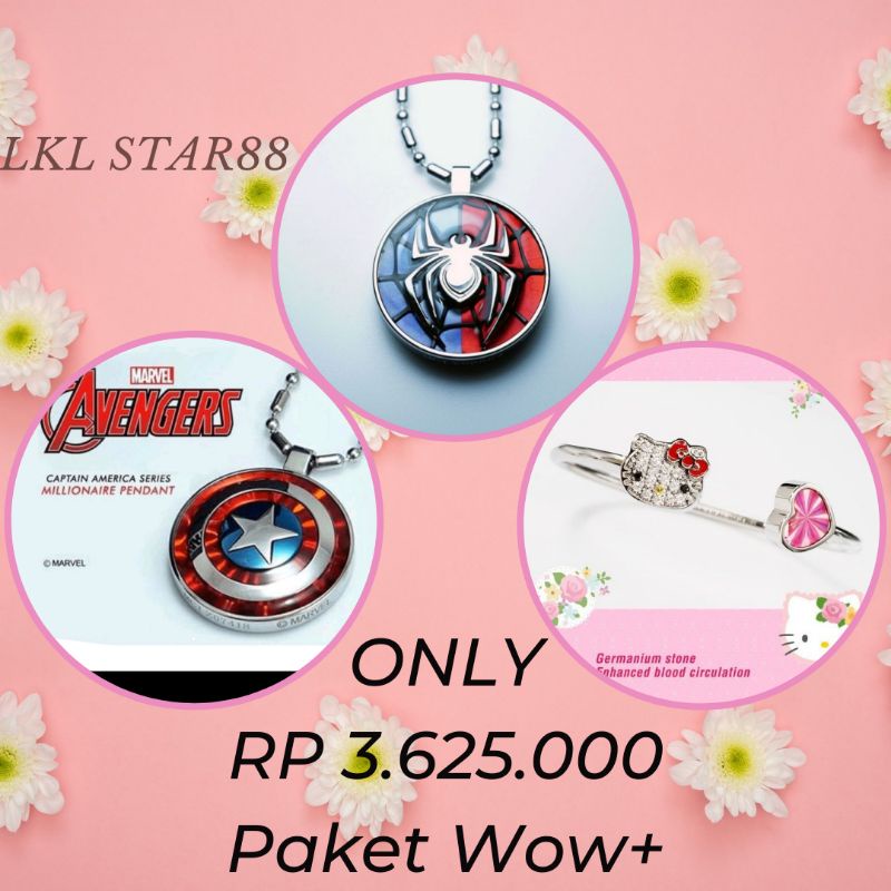 Paket Pendant Spiderman + Pendant Captain America + Bangle Hello Kitty ORIGINAL MCI
