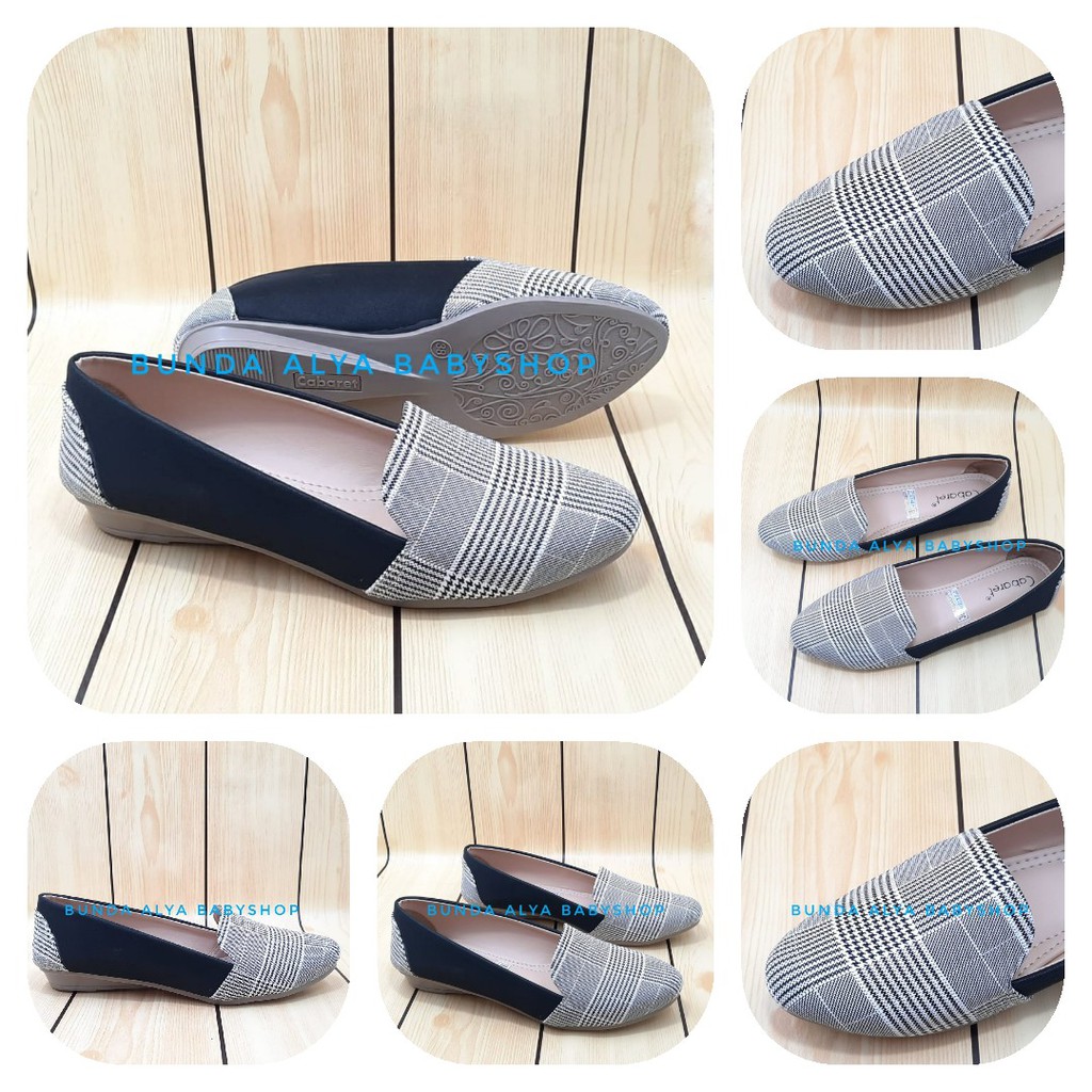 Sepatu Wanita CABARET Flatshoes Premium HITAM Size 37 - 40 - Sepatu Perempuan Flatshoes Motif Kotak