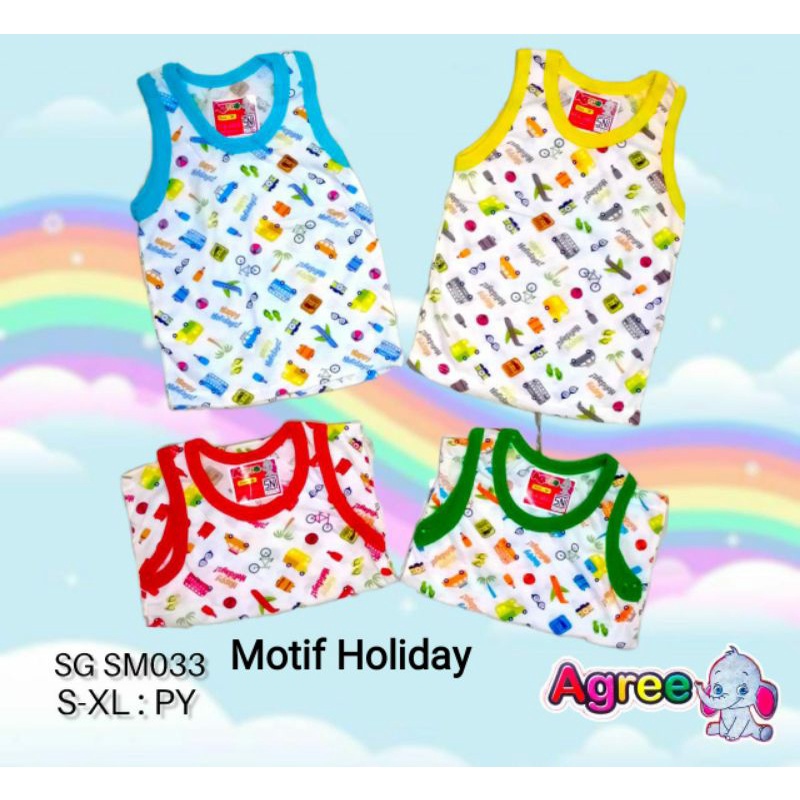 3pcs Agree Kids Singlet Anak Motif Size 0  - 2th Bahan Katun SNI