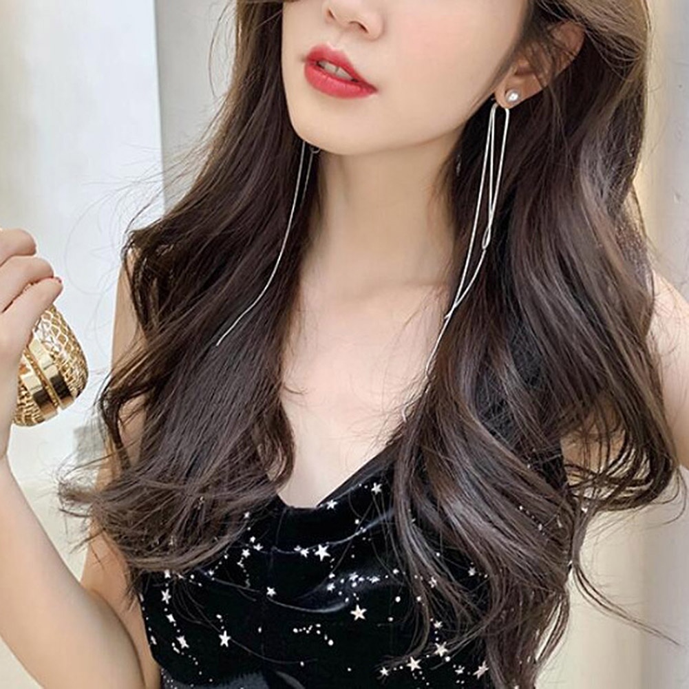 Perhiasan Anting Rumbai Panjang Aksen Mutiara Berlian Imitasi Untuk Wanita