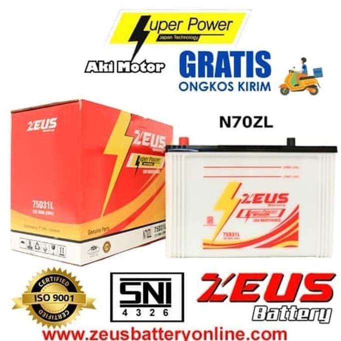 Aki Mobil Mitsubishi Kuda Diesel Zeus N70ZL (75d31l) Aki Basah