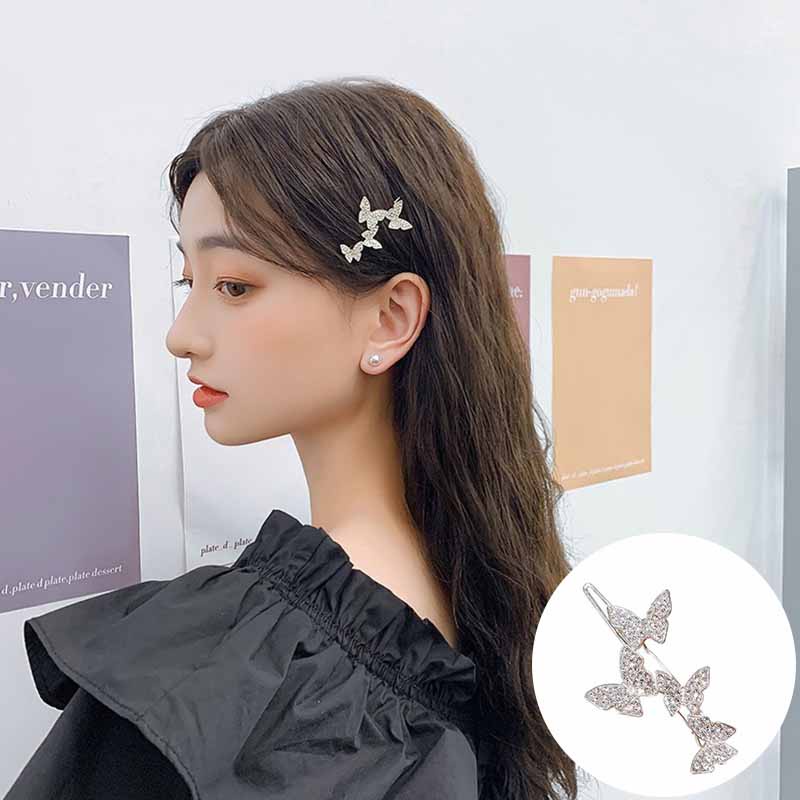 Fashion Wanita Jepit Rambut Korea Berlian Imitasi Sederhana Temperamen Manis Aksesoris Rambut Kupu-Kupu totall
