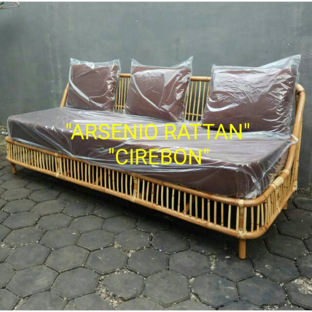 Sofa Rotan Alam Asli Dilengkapi Cushion
