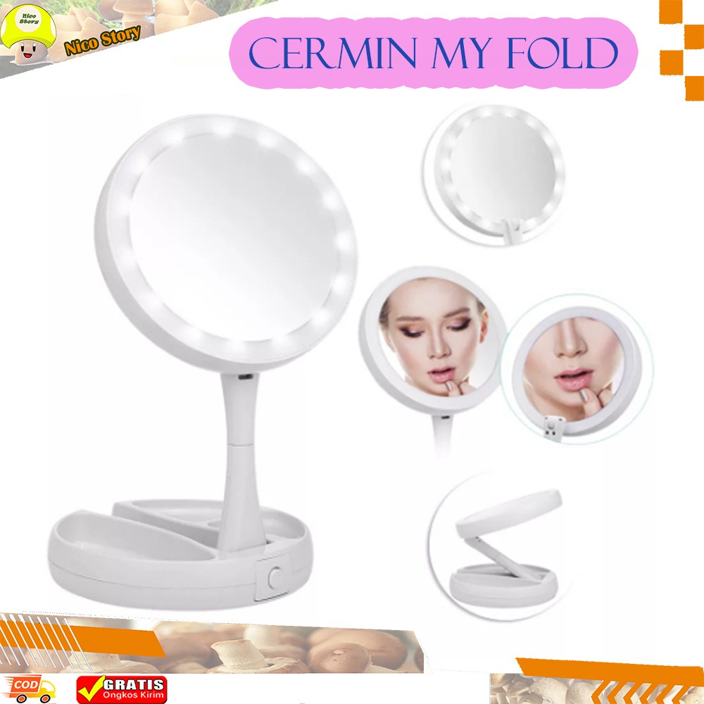 (NCS) My Fold Away Cermin Make Up MakeUp Lipat With Light Lampu LED Mirror Tempat Alat Rias Portable cermin dengan lampu