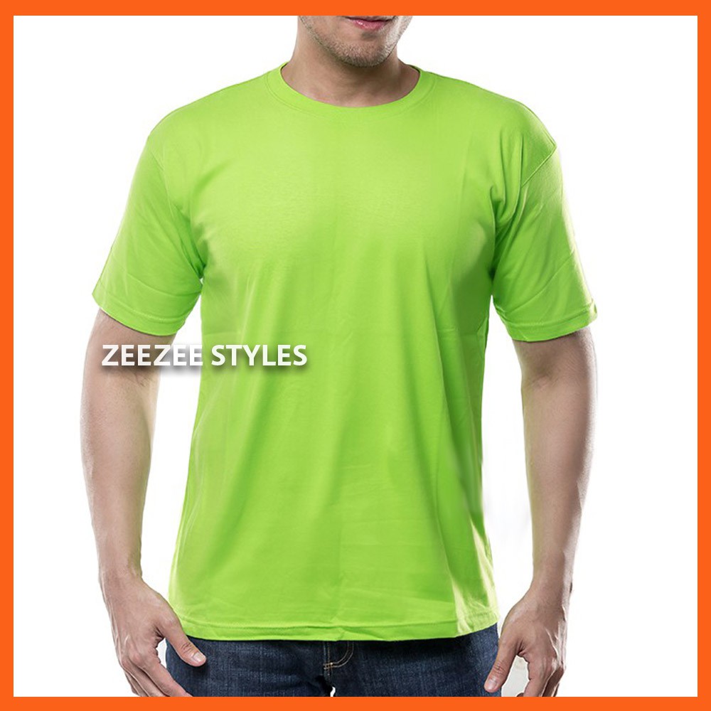 Kaos Polos Distro Pria Wanita Cotton Combed 30s Lengan Pendek Stabilo / Baju Polos Cowok Cewek Hijau