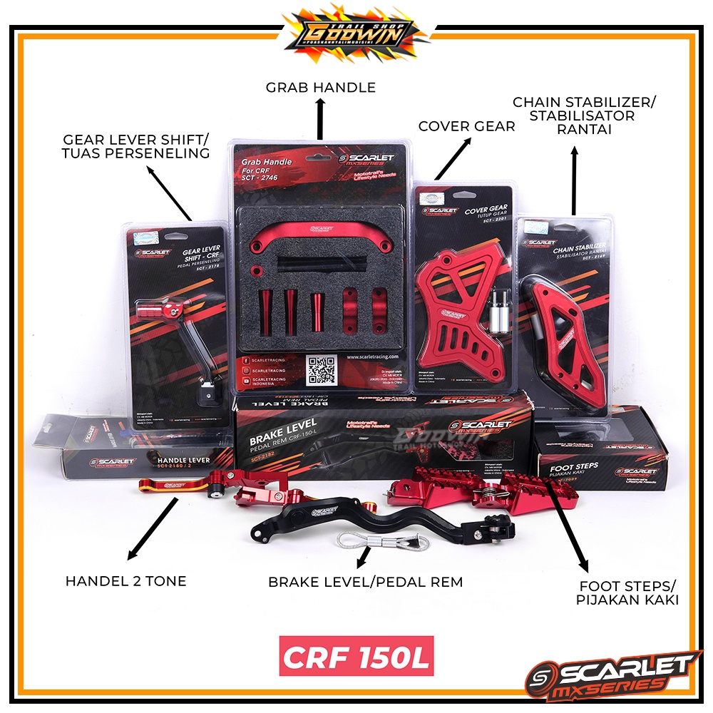 Brake Level Tuas Rem Gear Lever Shift Tuas Persneling Cover Gear Rantai Chain Stabilizer Footsteps Trail Pijakan Kaki Handle Grab Handle SCARLET MX CRF 150 L