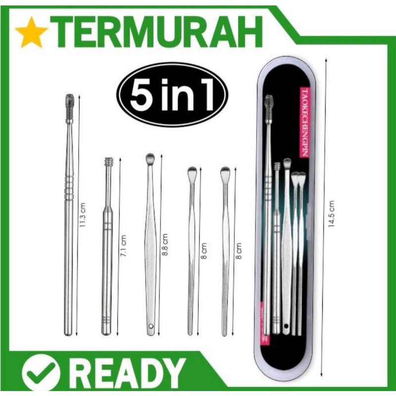 KOREK KUPING STAINLESS 5IN1 / ALAT PEMBERSIH TELINGA STAINLESS 5IN1