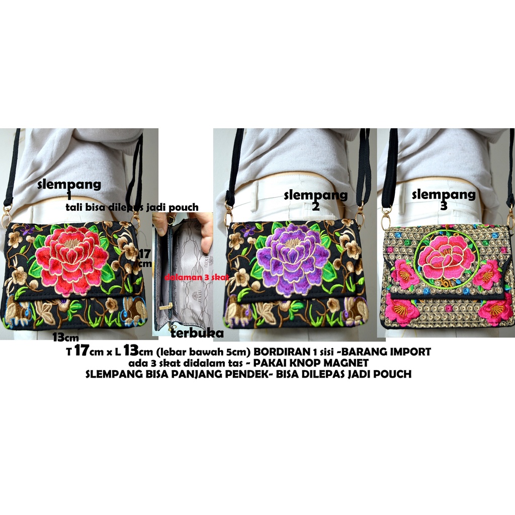 tas bordiran import/tas thailand/tas slempang/tas etnik/clutch/tas pingang/dompet/tote bag/top handl