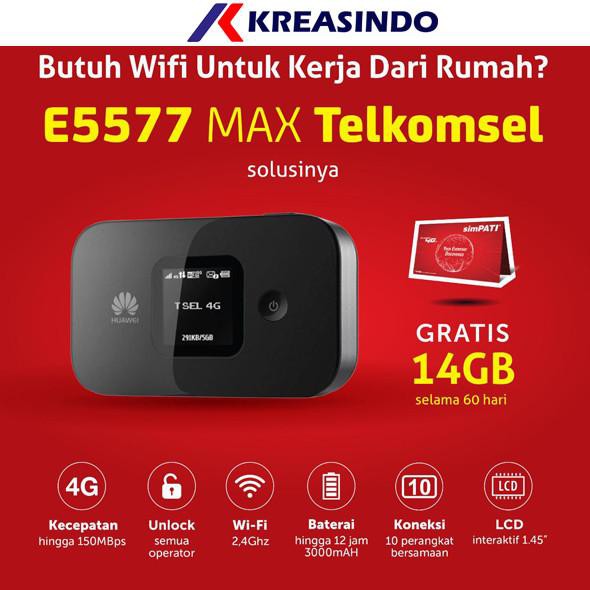 Huawei E5577 Max Mifi Modem Ruoter Wifi 4G Free Telkomsel 14Gb