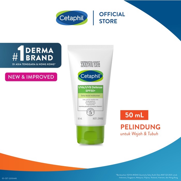 Cetaphil UVA/UVB Defense SPF 50 50ml Pelembap dan Sunblock untuk Perawatan Wajah