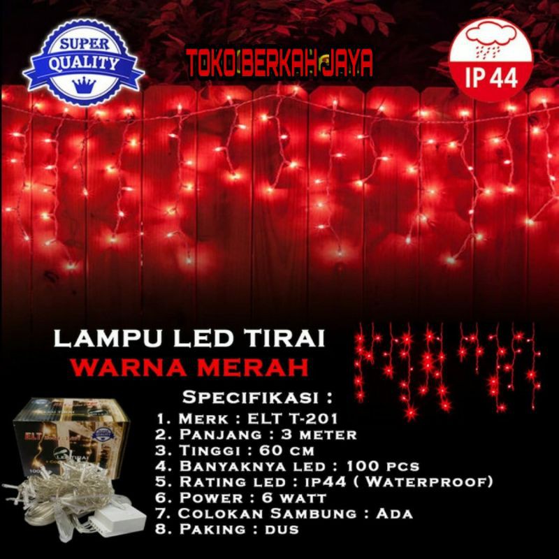Lampu Natal Tirai / Lampu tumbler Tirai / Lampu LED tirai  / Lampu Dekorasi / Lampu Tumblr Merah