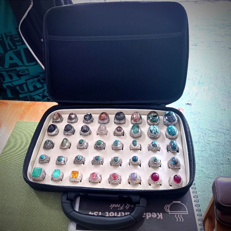 TAG Leather Koper Batu akik Tas Akik Garut kapasitas 40 cincin batu akik pancawarna  pirus sungaidar