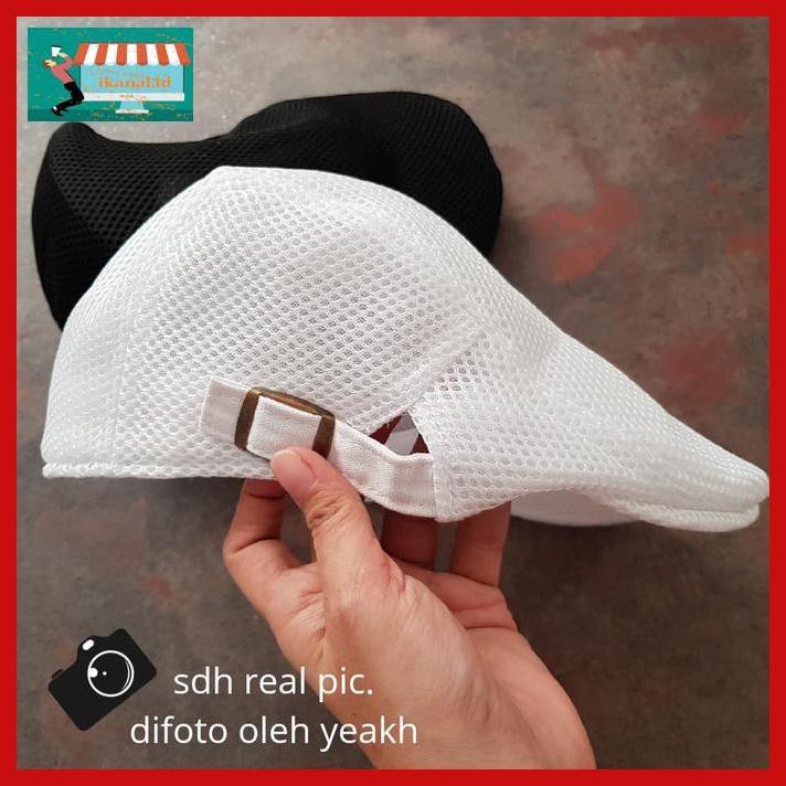 Er6Ery78- Topi Flat Cap Pet Pelukis Golf Polos Pria Wanita Keren-Topi Pet Jaring - Putih 7Tigkr57-