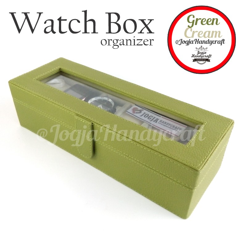 Green Cream Watch Box / Kotak Tempat Jam Tangan Isi 6