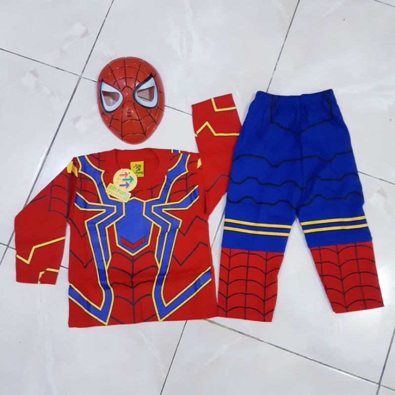 Setelan Baju Celana Topeng Spiderman Anak - Paket Kaos Kostum Cosplay