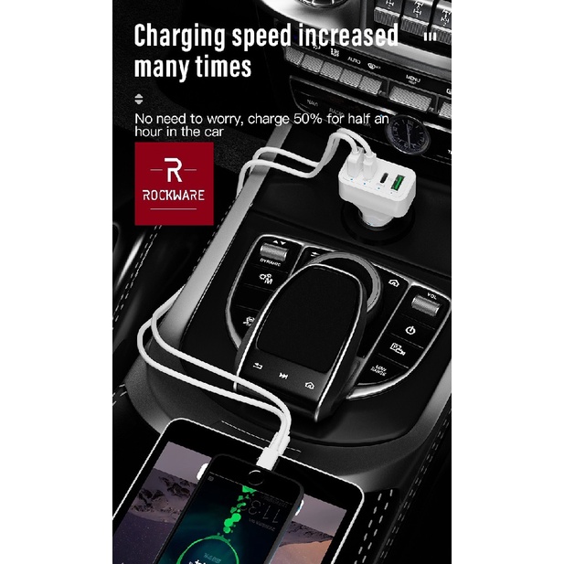 AKN88 - ROCKWARE WLX-K26 - 4 USB Port Car Charger 40W Max - Support PD and QC