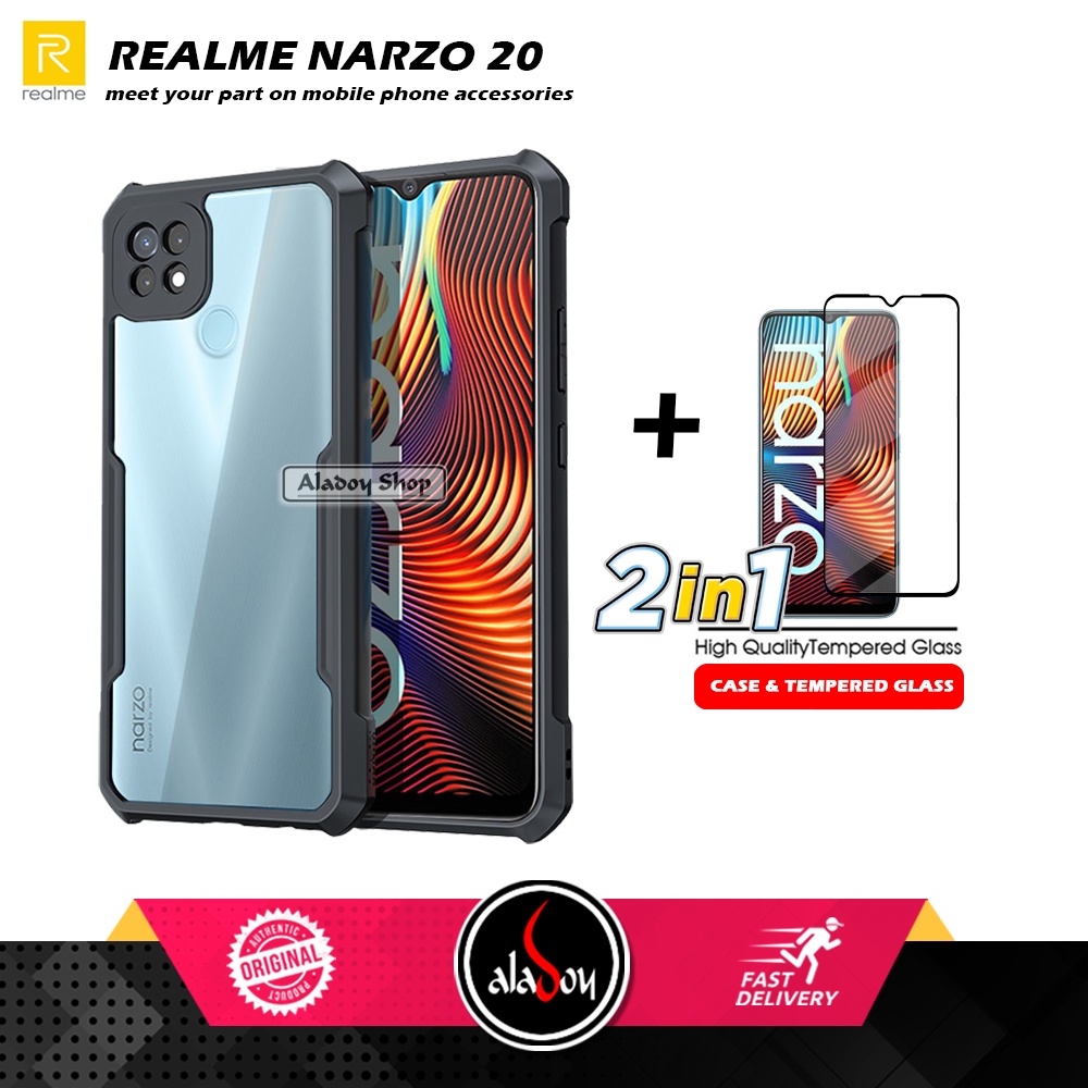 PAKET 2 IN 1 Case Realme Narzo 20 Armor Fusion Transparent Prmium Casing Free Tempered Glass