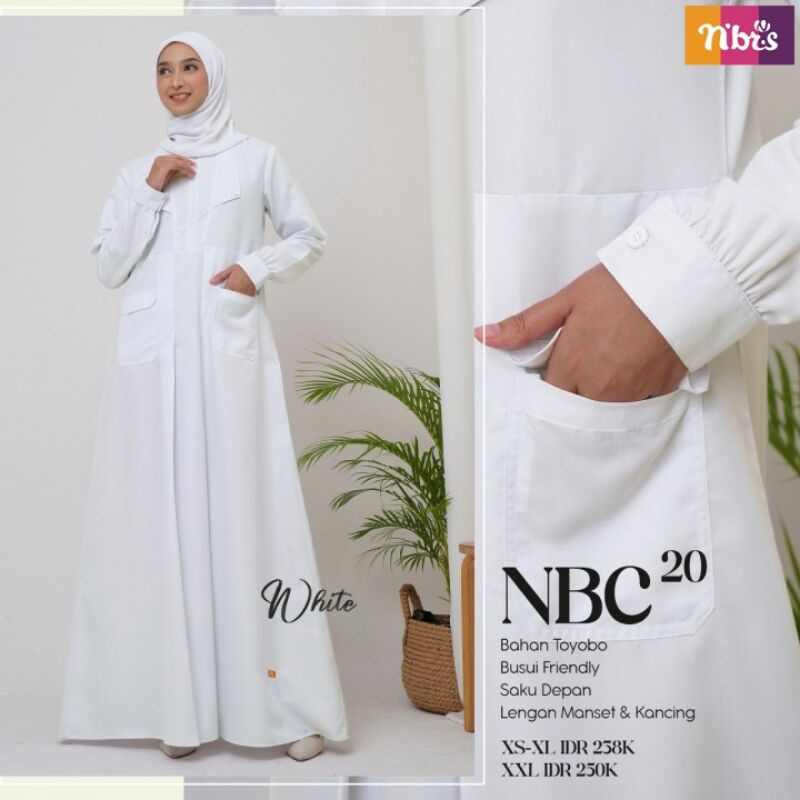 Gamis Nibras NBC 020 Warna White Putih Polos Bahan Katun Toyobo Adem Branded Busui Syari Ori Baju Ha