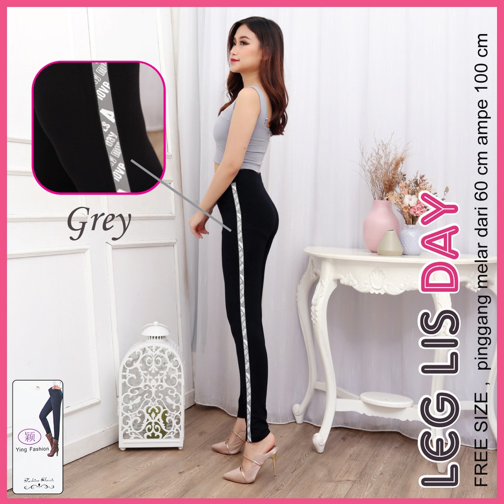 Legging List Day * GREY * / Legging Lis Day Samping / Legging Panjang wanita / legging import