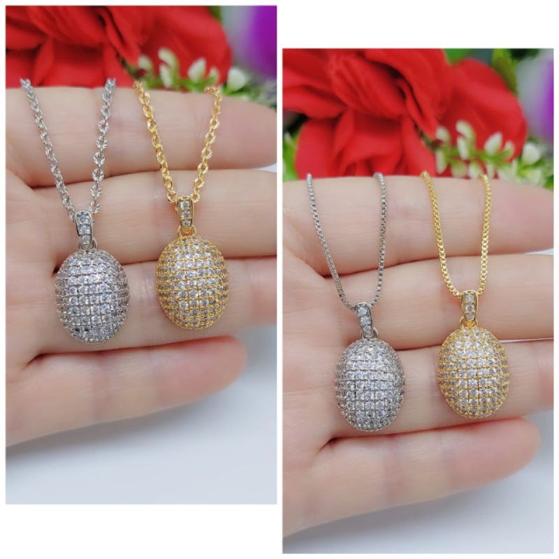 Set Kalung+Liontin Bulat Xuping Permata lapis emas 18k