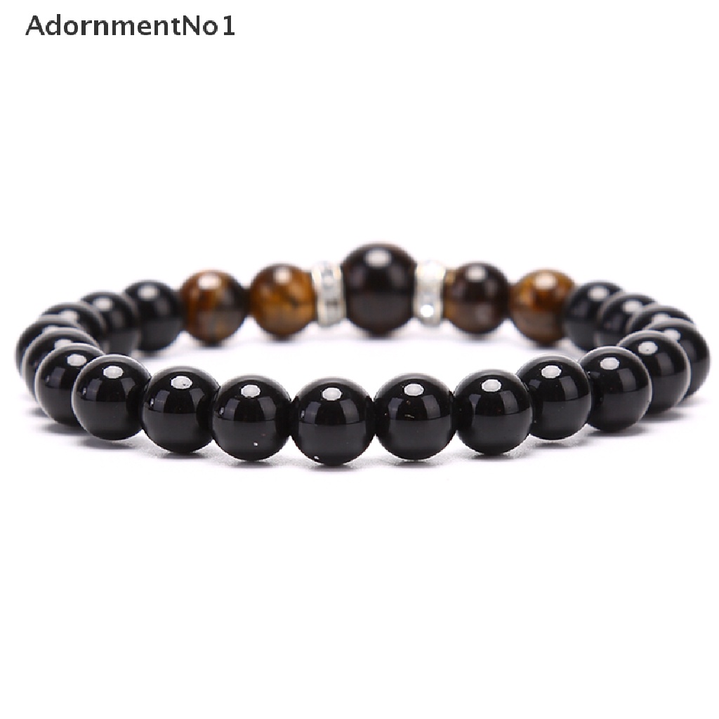 (AdornmentNo1) Gelang Tangan Manik-Manik Batu Obsidian Tiger Eye Hitam Untuk Pria