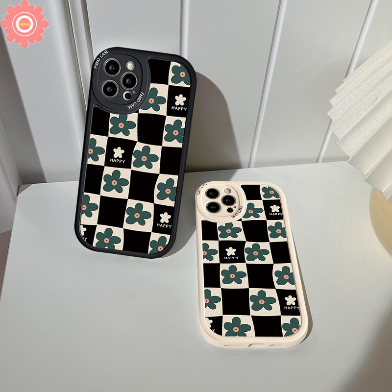 Checkerboar Case OPPO A17 A17K A95 A55 A57 A54 A76 A7 A15 A16 A5S A96 A15s A94 A12 A16K A1K A3S A31 A9 A5 A92 A74 A16E Reno 5F 7Z 5 7 6 4 4F A53 A33 A36 Retro Freseh Sarung Kembang