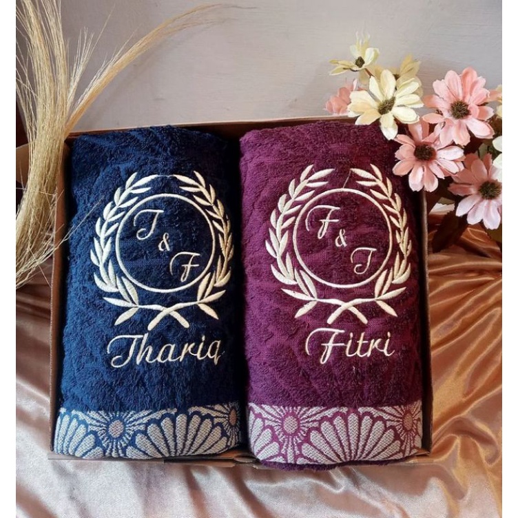 Handuk Couple Bordir / Handuk seserahan / Souvenir Handuk / Kado handuk / Handuk bordir couple
