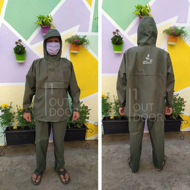 Jas Hujan Raincoat Jack Wolfskin JWS Mantel Outdoor Motor Taslan Anti Air Setelan Jaket Celana