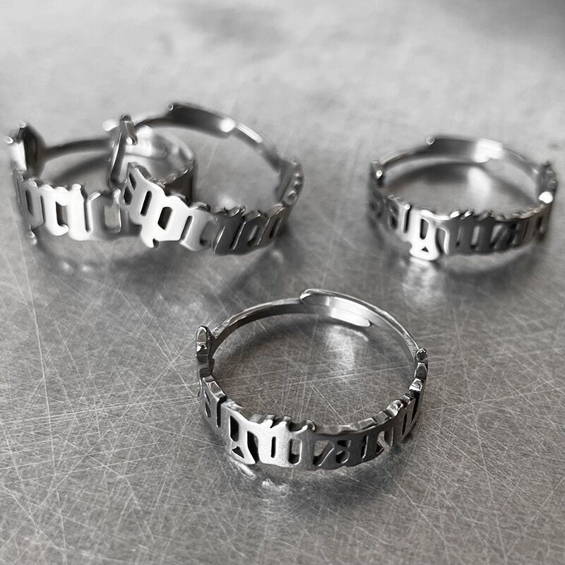 Cincin Bahan Stainless steel adjustable Desain Tulisan Bahasa Inggris Gaya hip hop Gothic