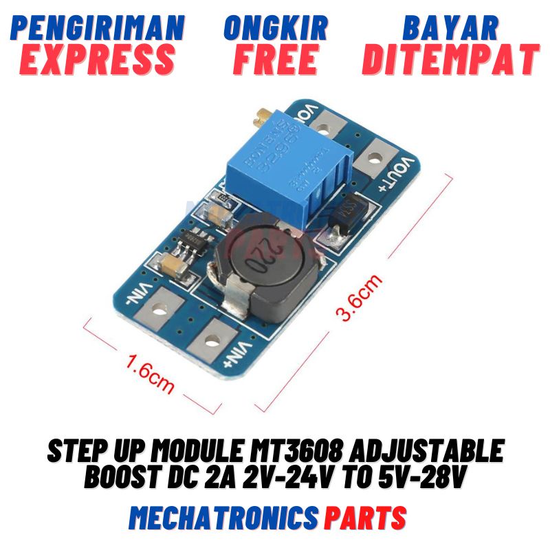 STEP UP MODULE MT3608 ADJUSTABLE STEP UP BOOST DC 2A 2V-24V TO 5V-28V