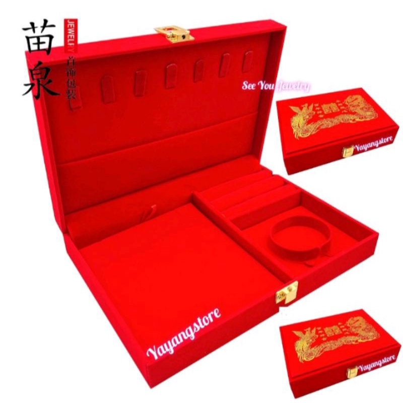 Kotak Perhiasan - Box Perhiasan Set storage Seserahan Sangjit Merah Naga Burung Phoenix Lamaran Tunangan Nikah Seserahan