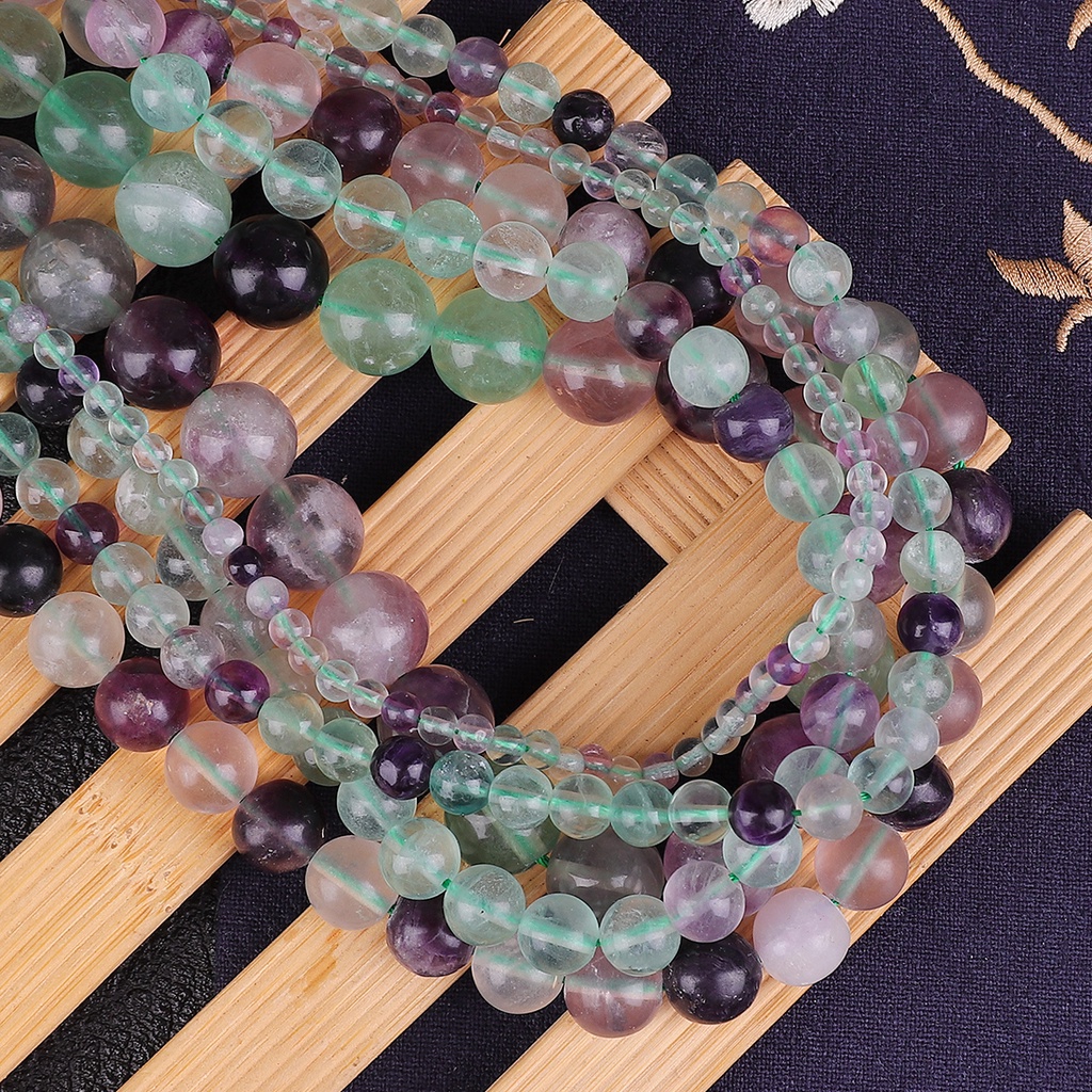 4/6/8/10/12 Mm Pabrik Grosir 38CM Warna-warni  Manik-manik Batu Fluorit Alami Bulat Manik-manik Longgar untuk Membuat Perhiasan Diy Gelang Kalung Perhiasan