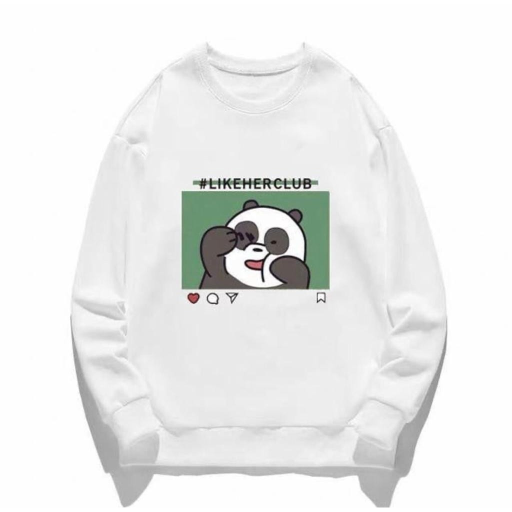 CREWNECK WANITA THE PANDA LIKE HER CLUB VERY WELL - SWEATER LEMBUT TEBAL TERLARIS