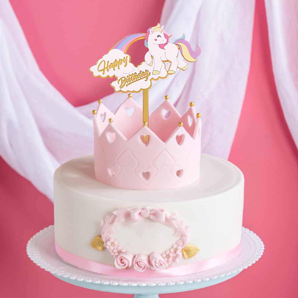 Topper Kue Ulang Tahun Desain Unicorn Bahan Akrilik Reusable Untuk Dekorasi Pesta