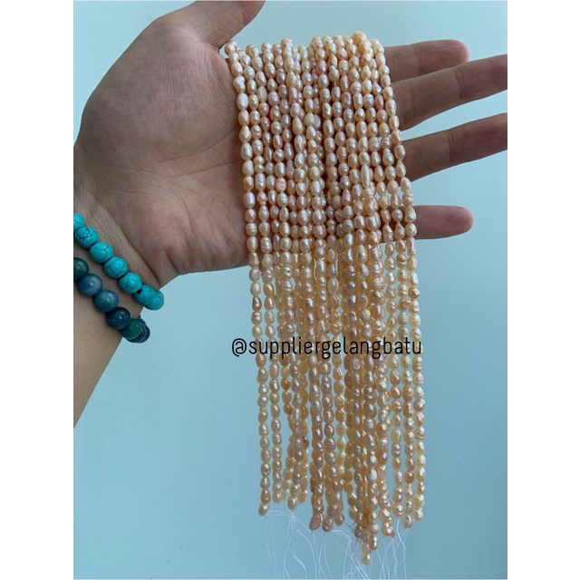 Bahan Mutiara Air Tawar Barok PEACH 4 x 6mm oval fresh water pearl