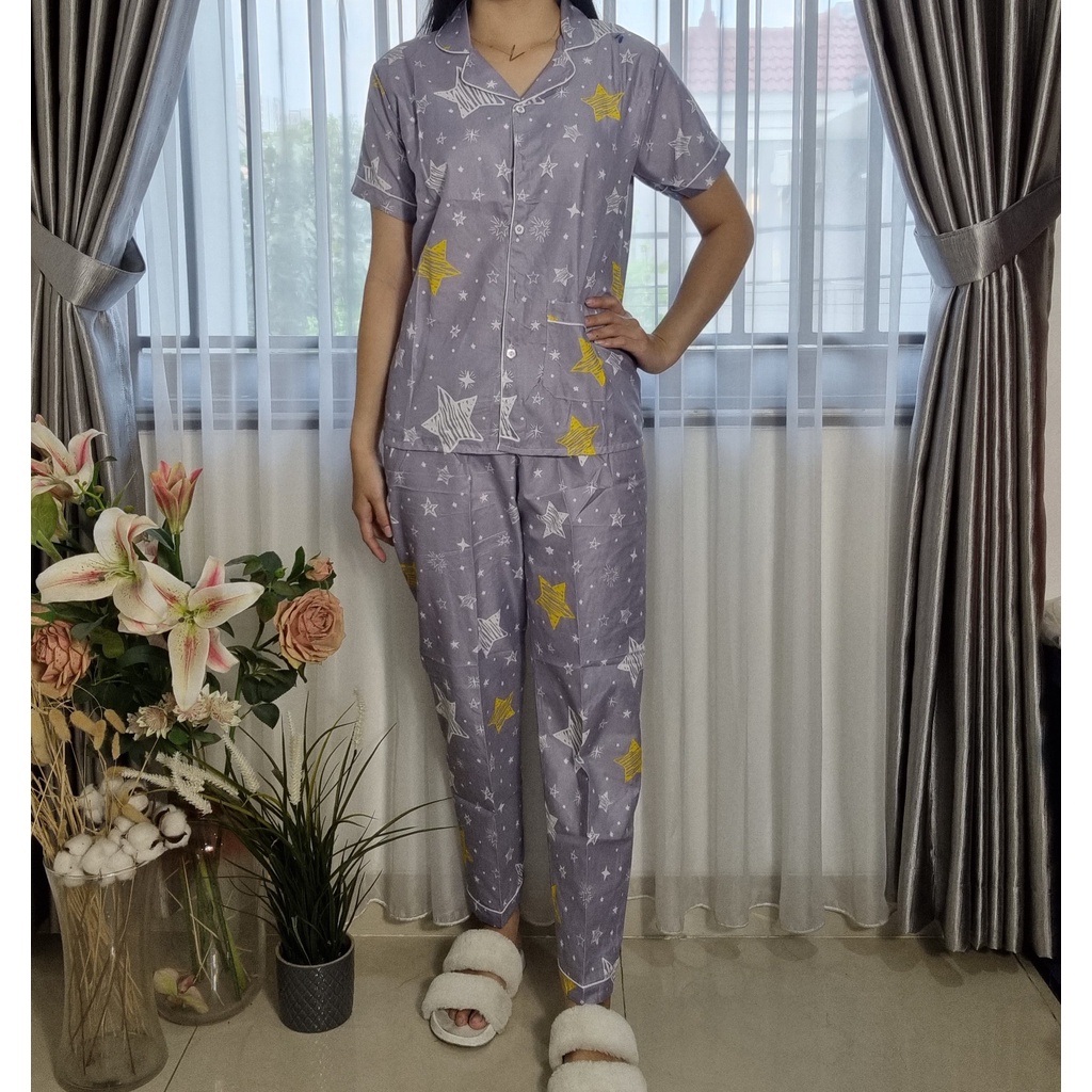 VIBELLECP - CP Vibelle shop grosir baju tidur piyama karakter fashion murah wanita-CP BINTANG ABU