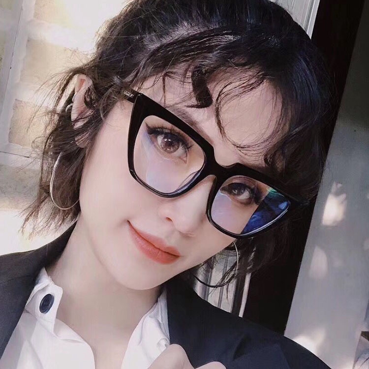 Fashion Anti-Blu-ray Large Frame Cat Eye Korean Men and Women Glasses Metal Hinge