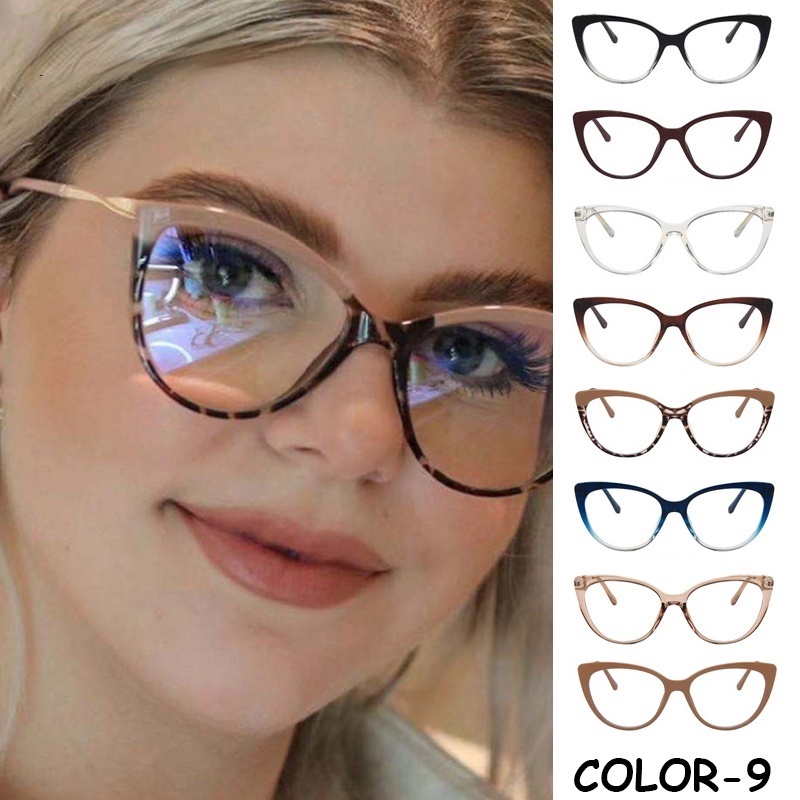 （YUZHU）COD Replaceable lenses Desain Merek Barat Retro Cat Eye Kacamata Bingkai Wanita