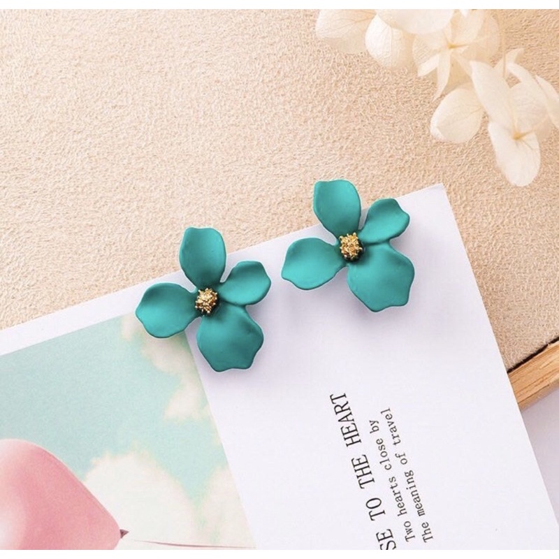 Anting Wanita Tusuk Gaya Korea Motif Kelopak Bunga Lucu Flower Petal Earrings-Hijau