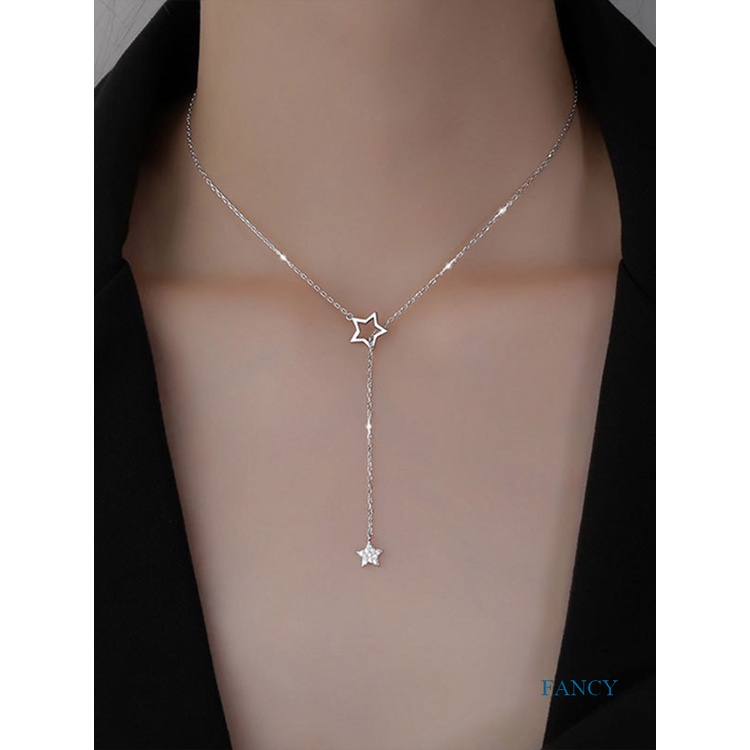 Kalung Choker Sterling Silver 925 Dengan Liontin Bintang Berkilau Untuk Wanita